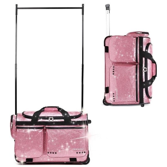 NEW Fanwoli 23” Pink Glitter Dance Bag W/Garment Rack | Upgraded Stable System - Picture 1 of 14